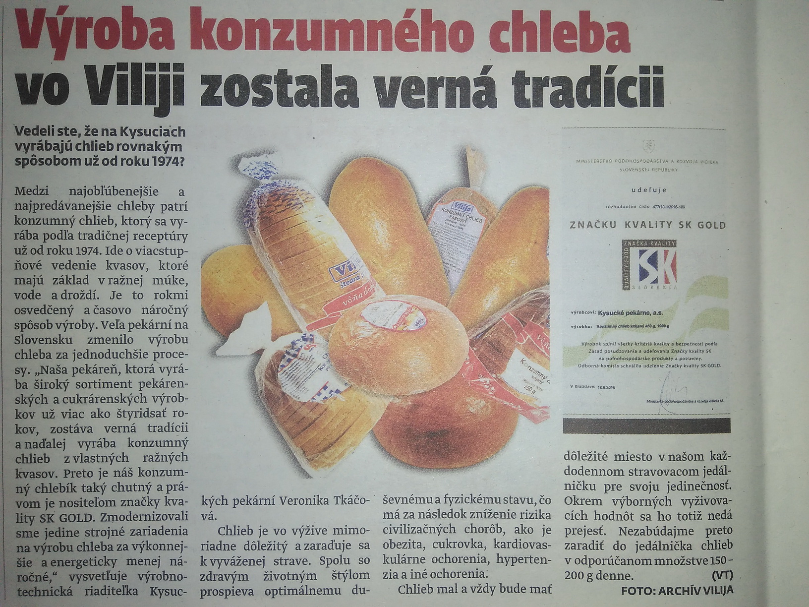 Konzumný chlieb - MY Kysucké noviny - Vilija